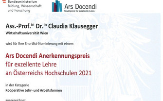 Claudia Klausegger gewinnt „WU Excellent Teaching Award 2020“