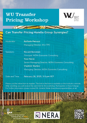 TP WU Transfer Pricing Workshop - Can Transfer Pricing Handle Group Synergies? with NERA on February 26 at 3 p.m. CET