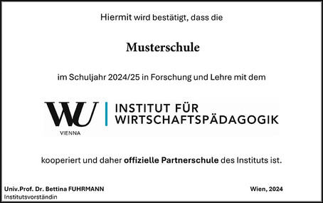 Musterurkunde für Partnerschulen des Instituts für Wirtschaftspädagogik der WU Wien