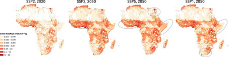 Landkarte von Afrika mit prognostiziertem Dachflächenwachstum im Detail