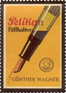 Bild einer Reklamemarke "Pelikan Füllhalter"